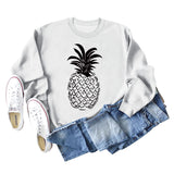 Pineapple Print Round Neck Loose Backing Long Sleeve Casual Large Size Sweater