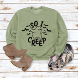 Simple Loose Top Long Sleeve SO I CREEP Printed Pullover Sweater