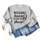 LEGGINGS LEAVES LATTES Letter Loose Bottoming Long Sleeve Plus Size Sweater
