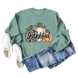 Thankful Pumpkin Leopard Print Letters Halloween Print Round Neck Long Sleeve Women's Sweatshirt