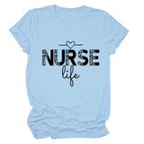NURSE Life Letter Rundhalsausschnitt Lockeres Kurzarm-Freizeit-T-Shirt für Damen
