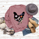 Rooster Printed Loose Round Neck Casual Long Sleeve Oversize Sweater