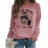 Dead Inside But Caffeinated Skull Print Round Neck Long-sleeved Sweater Women