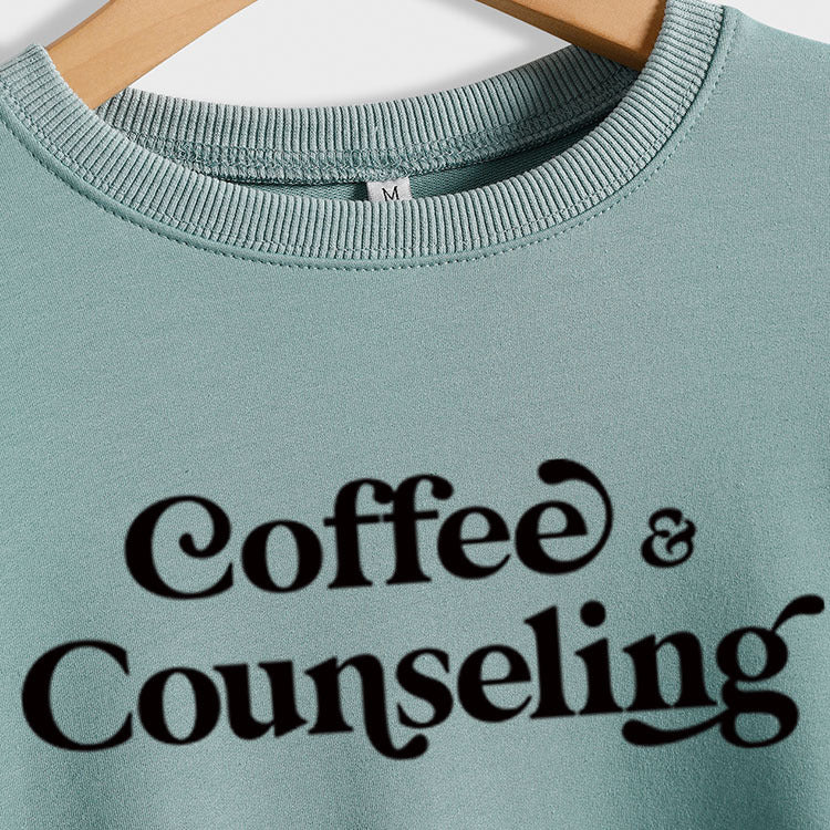 Coffee Counseling Fashion Letter Round Neck Autumn and Winter Long Sleeve Sweater