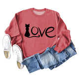 Love Cute Cat Letter Round Neck Fashion Autumn and Winter Long Sleeve Large Sweater