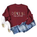 DENTAL ASSISTANT Leopard Letter Loose Casual Fall/Winter Plus Size Long Sleeve Sweater Girl