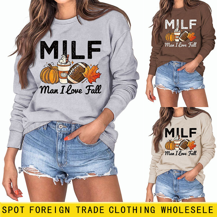Milman I Love Fall Pumpkin Letter Casual Long Sleeve Sweater Girl
