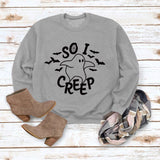 Simple Loose Top Long Sleeve SO I CREEP Printed Pullover Sweater