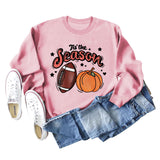 Tis' The Season Pumpkin Letters Halloween Loose Round Neck Long Sleeve Sweater Women