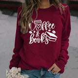 Coffee Books Letters Fashion Loose Large Size Long Sleeve Round Neck Sweater Women