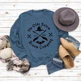 The Olde Salem Broom Letter Round Neck Loose Long Sleeve Sweater Girl