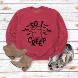 Simple Loose Top Long Sleeve SO I CREEP Printed Pullover Sweater