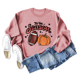 Tis' The Season Pumpkin Letters Halloween Loose Round Neck Long Sleeve Sweater Women