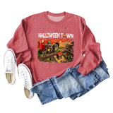 Halloween Town Letter Printed Women's Loose New Sweater Long Sleeve Shirt