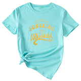Damen-T-Shirt „Sunshine and Whishkey“ mit Rundhalsausschnitt und kurzen Ärmeln, groß