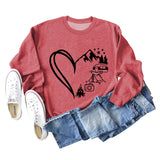 Love Camping Bus Print Round Neck Long Sleeve Oversized Sweatshirt Women