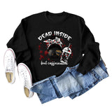 DEAD INSIDE BUT Skull Letter Women's Long Sleeve Oversized Bodysuit Women