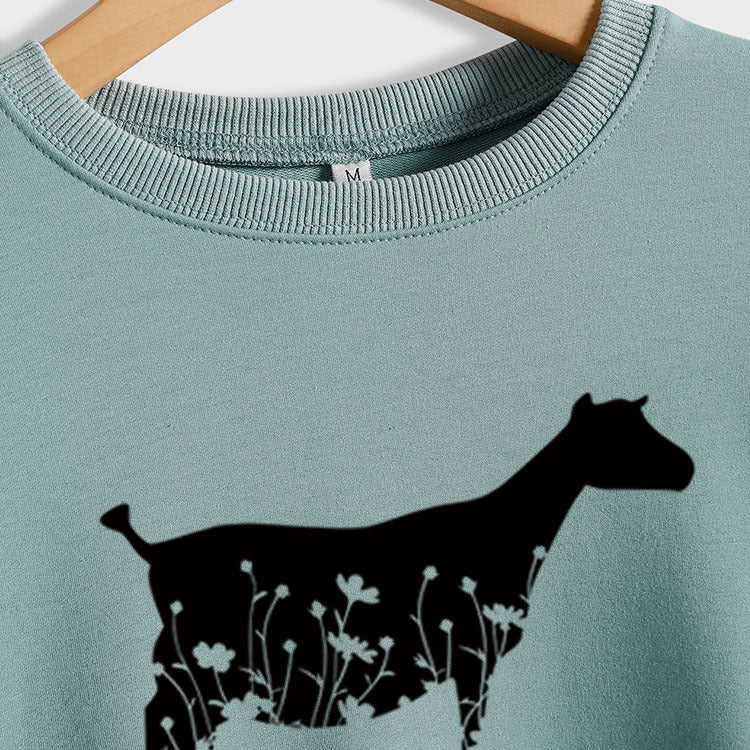 Plant Flower Sheep Print New Autumn and Winter Women's Long Sleeve Loose Large Sweater