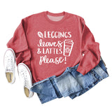 LEGGINGS LEAVES LATTES Letter Loose Bottoming Long Sleeve Plus Size Sweater