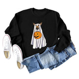 Spot Ghost Dog Pumpkin Halloween Round Neck Long Sleeve Sweater Girl