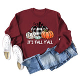 It's Fall Y'll Pumpkin Halloween Round Neck Long Sleeve Sweater Women