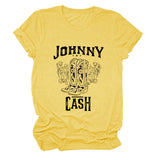 Johnny Cash Letter Short Sleeve Flower Boots T-shirt drôle pour femme