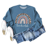 TEACHER LOVE INSPIRE LETTERS Leopard Print Long Sleeved Sweater for Women