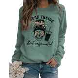 Dead Inside But Caffeinated Skull Print Round Neck Long-sleeved Sweater Women
