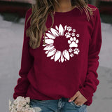 Women's Tops Sunflower Dog Print Casual Long-sleeved Sweatshirt