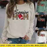 Senior Mom Leopard Print Football Print Long Sleeve Oversize Sweater