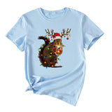 Squirrel Print Woman Casual Crewneck Short Sleeves