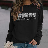 Dental Hygienist Letter Leopard Print Long Sleeve Round Neck Sweater