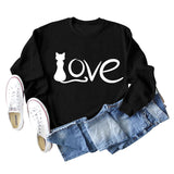 Love Cute Cat Letter Round Neck Fashion Autumn and Winter Long Sleeve Large Sweater