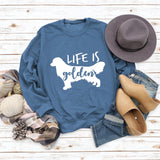 Life Is Golden Round Neck Letter Loose Long Sleeve Large Sweater