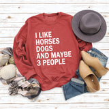 I LIKE HORSES Round Neck Letter Tops Female Long-sleeved Loose Printed Sweatshirt