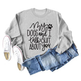 My Dog and Dog Shit Letters Dog Print Round Neck Long Sleeve Sweater