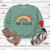 Be Kind Rainbow Letters Loose Autumn and Winter Bottoming Round Neck Long Sleeve Heart Sweater