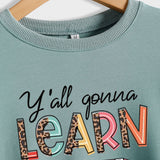 Y'all Gona Learn Today Letter Leopard Print Long Sleeve Shirt Large Sweater