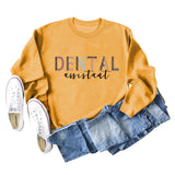 DENTAL ASSISTANT Leopard Letter Loose Casual Fall/Winter Plus Size Long Sleeve Sweater Girl