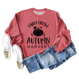 Pumpkin Letter Halloween Crewneck Long Sleeved Sweatshirt Woman