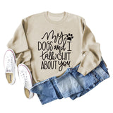 My Dog and Dog Shit Letters Dog Print Round Neck Long Sleeve Sweater