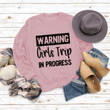 Warning Girls Trip In Round Neck Letters Women Large Size Loose Sweater