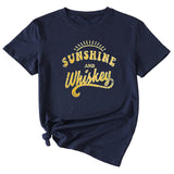 Damen-T-Shirt „Sunshine and Whishkey“ mit Rundhalsausschnitt und kurzen Ärmeln, groß