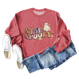 STAY SPOOKY Ghost Letter Loose Print Underlay Long Sleeve Sweater Girl