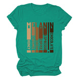 MELANIN Letter Round Neck Loose Casual Short Sleeve Ladies T-Shirt