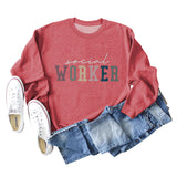 Spot Social Worker Letter Loose Casual Long-sleeved Shirt Round Neck Sweater