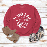 Simple Loose Top Long Sleeve SO I CREEP Printed Pullover Sweater