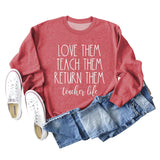 Love The Teach Letter Loose Round Neck Autumn and Winter Long Sleeve Large Size Sweater for Women
