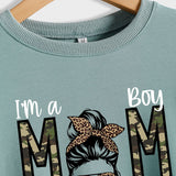 I`m A Boy MOM Leopard Print Sweatshirt Round Neck Letter Bottoming Long Sleeve