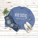 Round Neck Tops Long Sleeve WINE Tasting Print Loose Sweatshirt